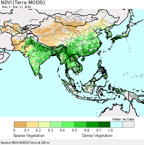 Asia NDVI (Terra-MODIS) Thematic Map For 3/5/2024 - 3/12/2024