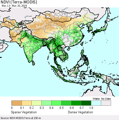Asia NDVI (Terra-MODIS) Thematic Map For 3/13/2024 - 3/20/2024