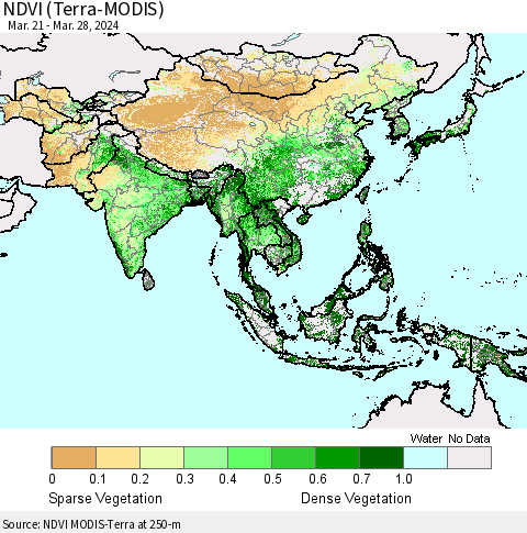 Asia NDVI (Terra-MODIS) Thematic Map For 3/21/2024 - 3/28/2024