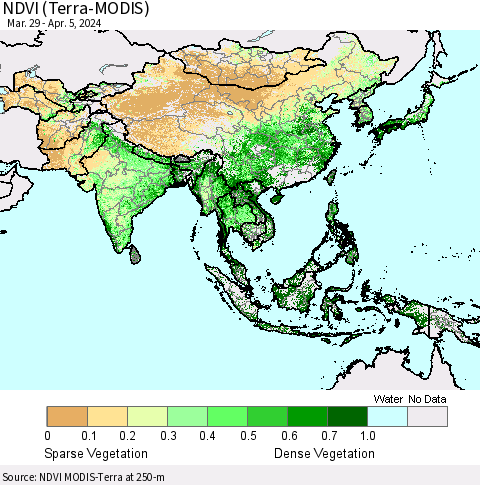 Asia NDVI (Terra-MODIS) Thematic Map For 3/29/2024 - 4/5/2024