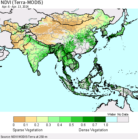 Asia NDVI (Terra-MODIS) Thematic Map For 4/6/2024 - 4/13/2024