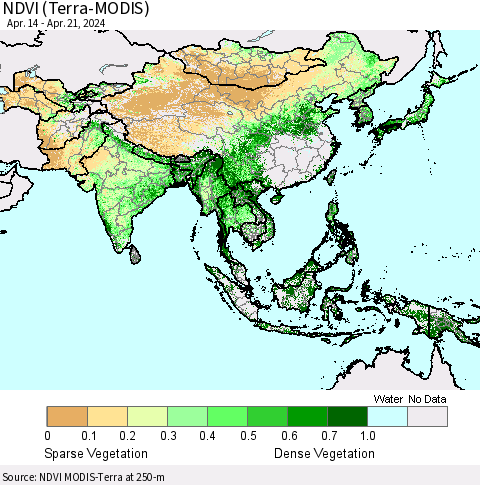 Asia NDVI (Terra-MODIS) Thematic Map For 4/14/2024 - 4/21/2024