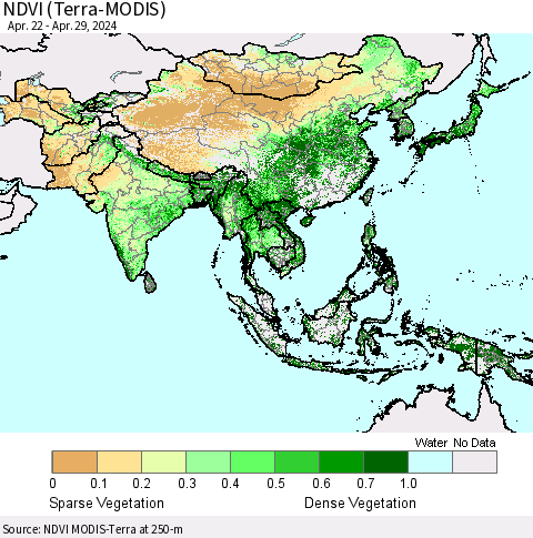 Asia NDVI (Terra-MODIS) Thematic Map For 4/22/2024 - 4/29/2024