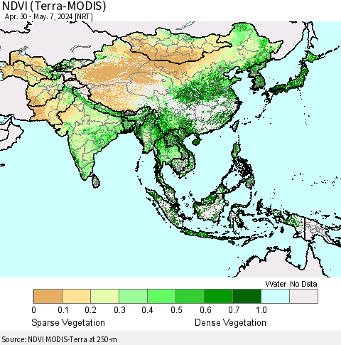 Asia NDVI (Terra-MODIS) Thematic Map For 4/30/2024 - 5/7/2024