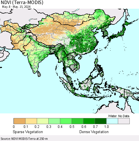 Asia NDVI (Terra-MODIS) Thematic Map For 5/8/2024 - 5/15/2024