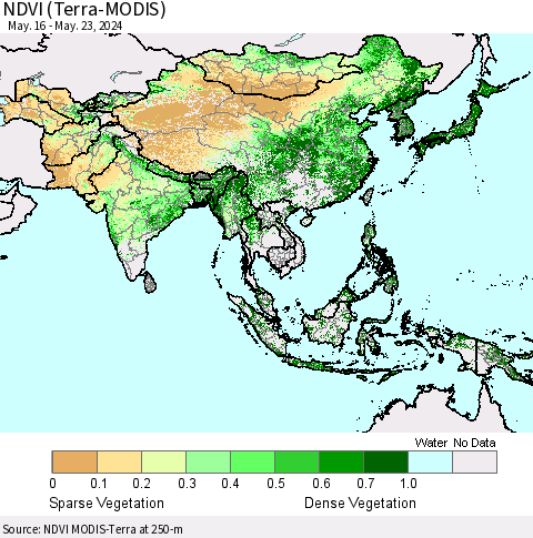 Asia NDVI (Terra-MODIS) Thematic Map For 5/16/2024 - 5/23/2024