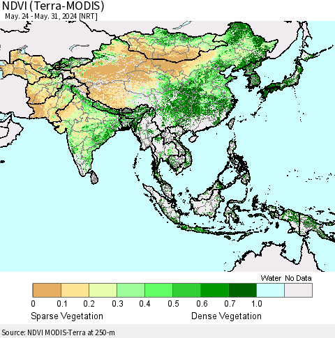 Asia NDVI (Terra-MODIS) Thematic Map For 5/24/2024 - 5/31/2024