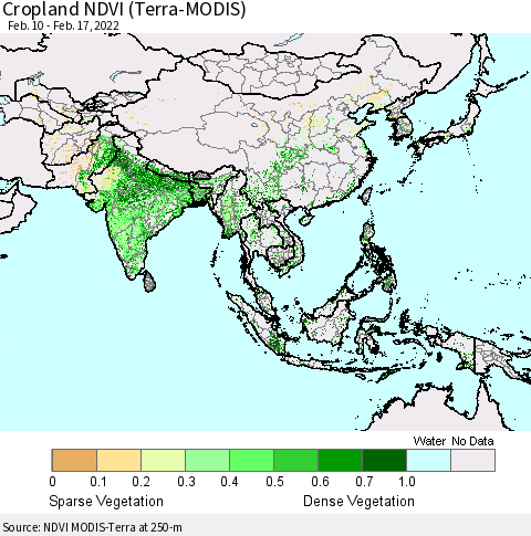 Asia Cropland NDVI (Terra-MODIS) Thematic Map For 2/10/2022 - 2/17/2022