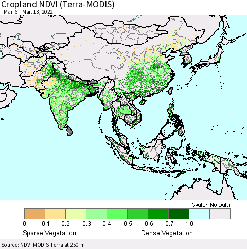 Asia Cropland NDVI (Terra-MODIS) Thematic Map For 3/6/2022 - 3/13/2022