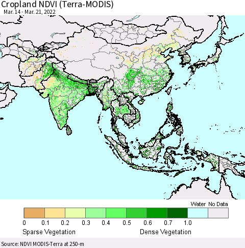 Asia Cropland NDVI (Terra-MODIS) Thematic Map For 3/14/2022 - 3/21/2022