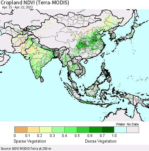 Asia Cropland NDVI (Terra-MODIS) Thematic Map For 4/15/2022 - 4/22/2022