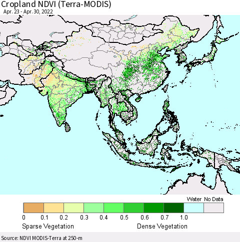 Asia Cropland NDVI (Terra-MODIS) Thematic Map For 4/23/2022 - 4/30/2022