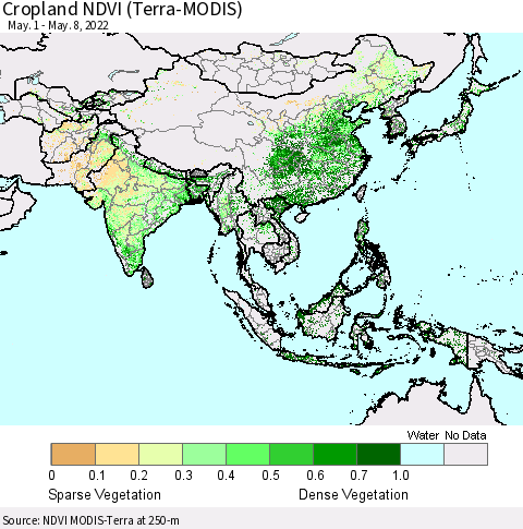 Asia Cropland NDVI (Terra-MODIS) Thematic Map For 5/1/2022 - 5/8/2022