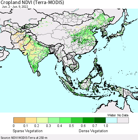 Asia Cropland NDVI (Terra-MODIS) Thematic Map For 6/2/2022 - 6/9/2022