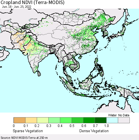Asia Cropland NDVI (Terra-MODIS) Thematic Map For 6/18/2022 - 6/25/2022