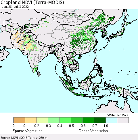 Asia Cropland NDVI (Terra-MODIS) Thematic Map For 6/26/2022 - 7/3/2022