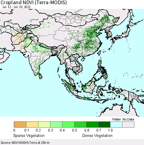 Asia Cropland NDVI (Terra-MODIS) Thematic Map For 7/12/2022 - 7/19/2022