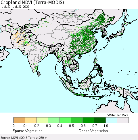 Asia Cropland NDVI (Terra-MODIS) Thematic Map For 7/20/2022 - 7/27/2022