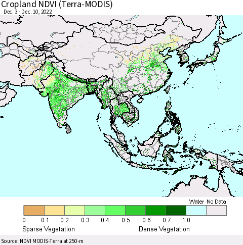 Asia Cropland NDVI (Terra-MODIS) Thematic Map For 12/3/2022 - 12/10/2022