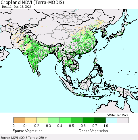 Asia Cropland NDVI (Terra-MODIS) Thematic Map For 12/11/2022 - 12/18/2022