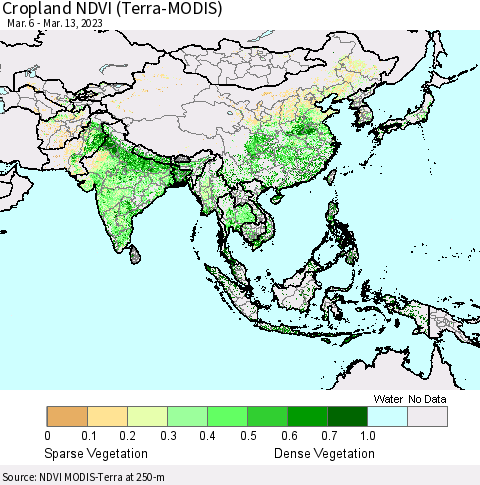 Asia Cropland NDVI (Terra-MODIS) Thematic Map For 3/6/2023 - 3/13/2023