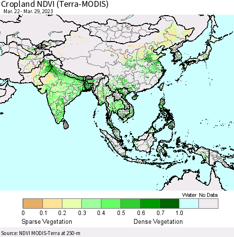 Asia Cropland NDVI (Terra-MODIS) Thematic Map For 3/22/2023 - 3/29/2023