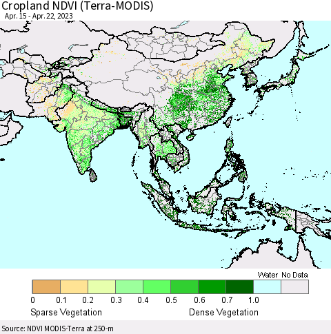 Asia Cropland NDVI (Terra-MODIS) Thematic Map For 4/15/2023 - 4/22/2023