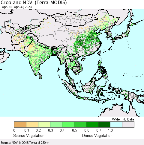 Asia Cropland NDVI (Terra-MODIS) Thematic Map For 4/23/2023 - 4/30/2023