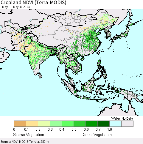 Asia Cropland NDVI (Terra-MODIS) Thematic Map For 5/1/2023 - 5/8/2023