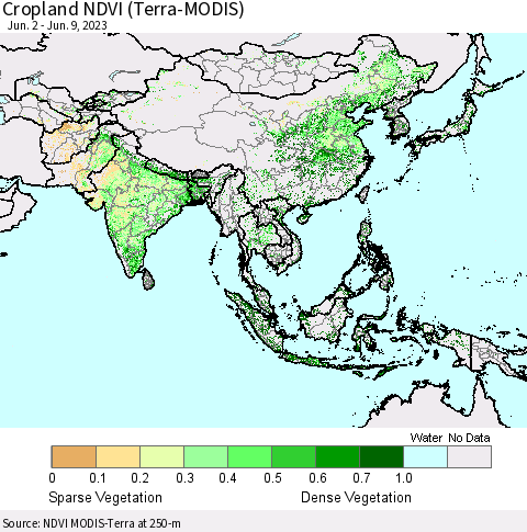 Asia Cropland NDVI (Terra-MODIS) Thematic Map For 6/2/2023 - 6/9/2023