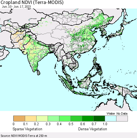 Asia Cropland NDVI (Terra-MODIS) Thematic Map For 6/10/2023 - 6/17/2023
