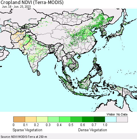 Asia Cropland NDVI (Terra-MODIS) Thematic Map For 6/18/2023 - 6/25/2023