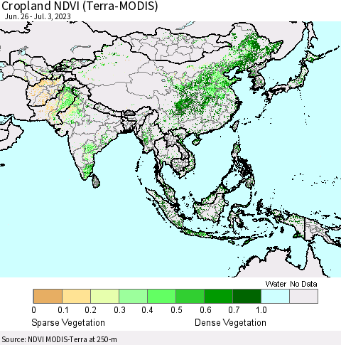 Asia Cropland NDVI (Terra-MODIS) Thematic Map For 6/26/2023 - 7/3/2023