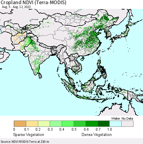 Asia Cropland NDVI (Terra-MODIS) Thematic Map For 8/5/2023 - 8/12/2023