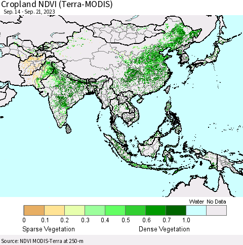 Asia Cropland NDVI (Terra-MODIS) Thematic Map For 9/14/2023 - 9/21/2023