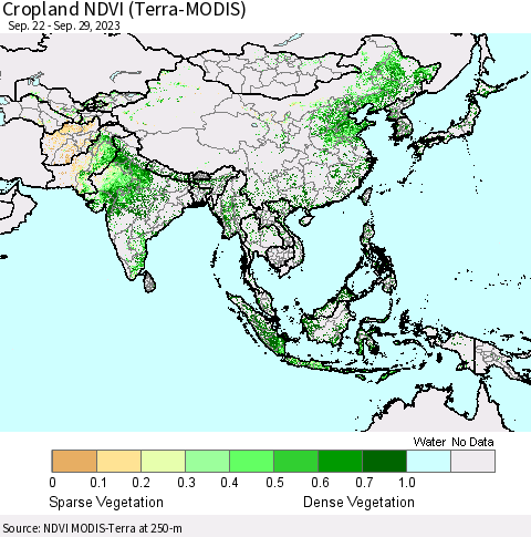 Asia Cropland NDVI (Terra-MODIS) Thematic Map For 9/22/2023 - 9/29/2023