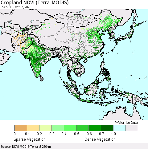 Asia Cropland NDVI (Terra-MODIS) Thematic Map For 9/30/2023 - 10/7/2023