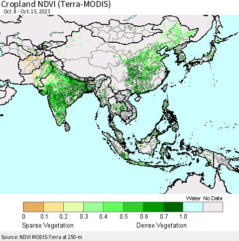 Asia Cropland NDVI (Terra-MODIS) Thematic Map For 10/8/2023 - 10/15/2023