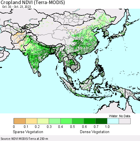 Asia Cropland NDVI (Terra-MODIS) Thematic Map For 10/16/2023 - 10/23/2023