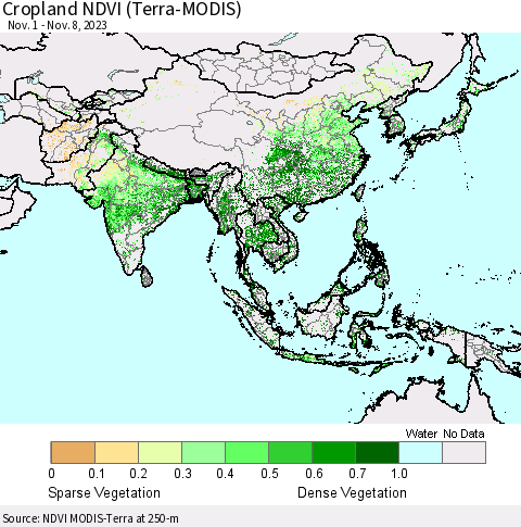 Asia Cropland NDVI (Terra-MODIS) Thematic Map For 11/1/2023 - 11/8/2023