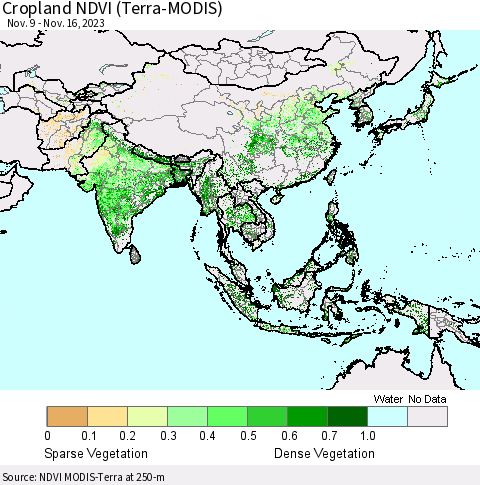 Asia Cropland NDVI (Terra-MODIS) Thematic Map For 11/9/2023 - 11/16/2023