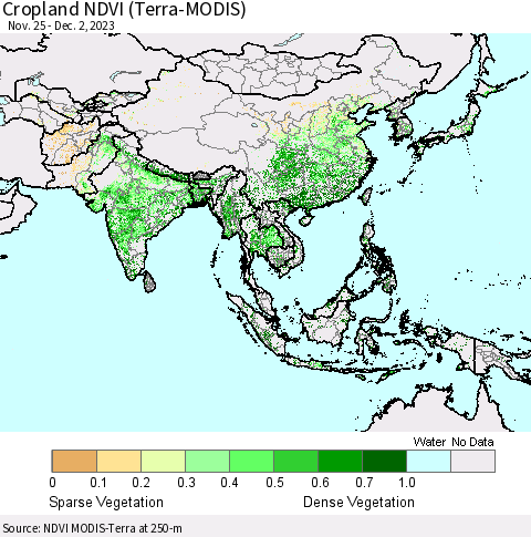 Asia Cropland NDVI (Terra-MODIS) Thematic Map For 11/25/2023 - 12/2/2023
