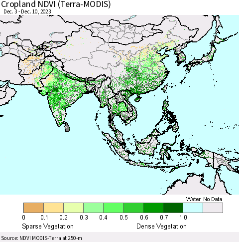 Asia Cropland NDVI (Terra-MODIS) Thematic Map For 12/3/2023 - 12/10/2023