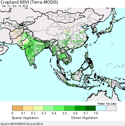 Asia Cropland NDVI (Terra-MODIS) Thematic Map For 12/11/2023 - 12/18/2023