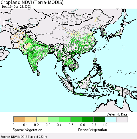 Asia Cropland NDVI (Terra-MODIS) Thematic Map For 12/19/2023 - 12/26/2023