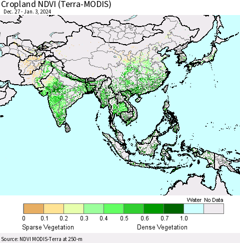 Asia Cropland NDVI (Terra-MODIS) Thematic Map For 12/27/2023 - 1/3/2024