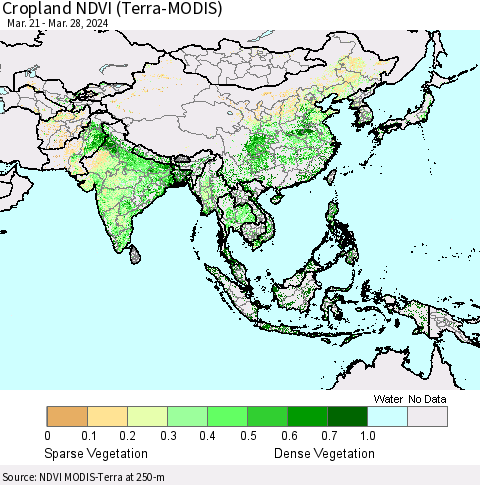 Asia Cropland NDVI (Terra-MODIS) Thematic Map For 3/21/2024 - 3/28/2024