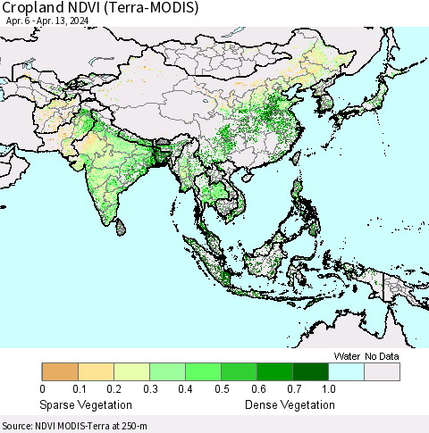 Asia Cropland NDVI (Terra-MODIS) Thematic Map For 4/6/2024 - 4/13/2024