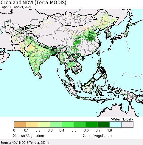 Asia Cropland NDVI (Terra-MODIS) Thematic Map For 4/14/2024 - 4/21/2024