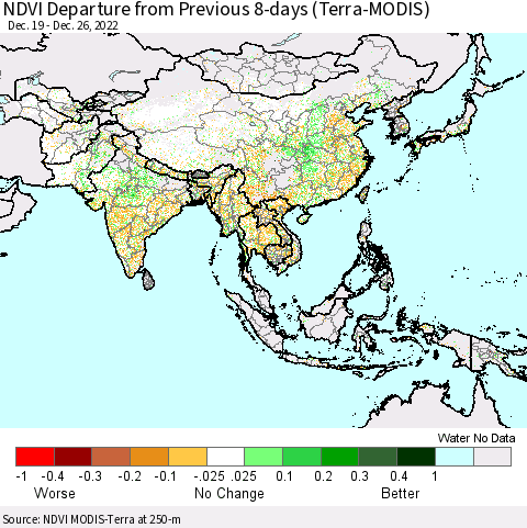 Asia NDVI Departure from Previous 8-days (Terra-MODIS) Thematic Map For 12/19/2022 - 12/26/2022